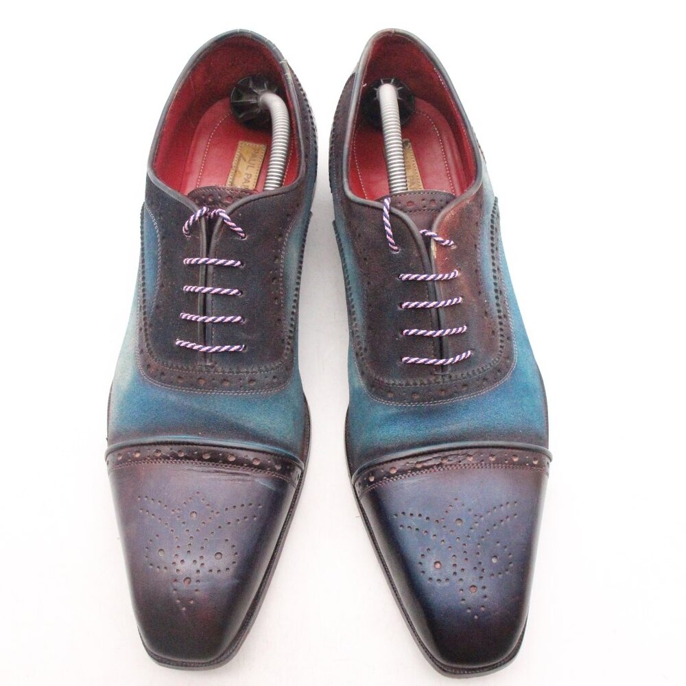 Paul Parkman Men's Size EU 46 Shoes Blue Suede Brown Oxford Shoes